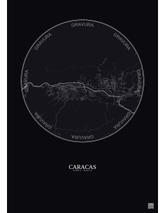 Caracas City Map Poster 10km | Gravura – Dark background