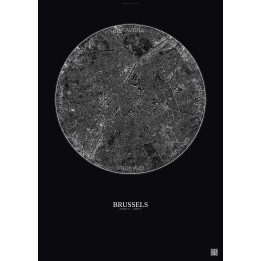 Affiche Brussels – Poster vue satellite 6km N&B | Gravura – Fond foncé