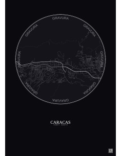 Caracas City Map Poster 6km | Gravura – Dark background