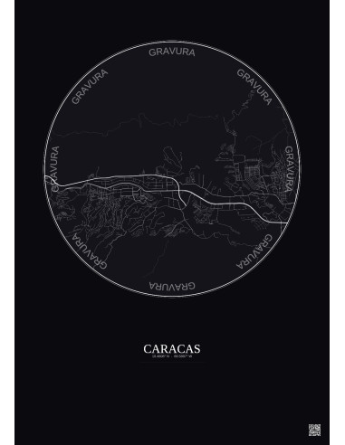 Caracas City Map Poster 6km | Gravura – Dark background