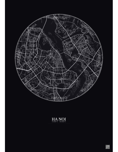 Affiche Ha Noi – Poster carte de ville 10km | Gravura – Fond foncé