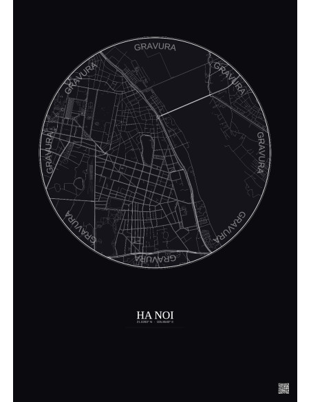 Affiche Ha Noi – Poster carte de ville 2.5km | Gravura – Fond foncé