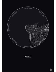 Affiche Beirut – Poster carte de ville 6km | Gravura – Fond fonc