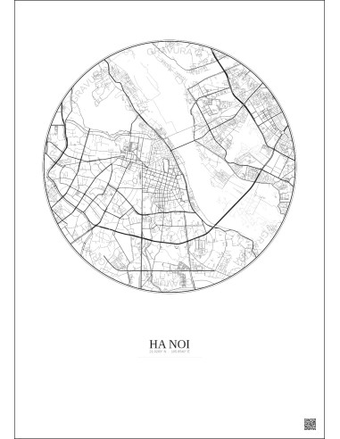 Affiche Ha Noi – Poster carte de ville 6km | Gravura – Fond clair