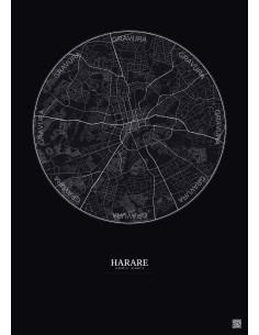 Harare City Map Poster 10km | Gravura – Dark background