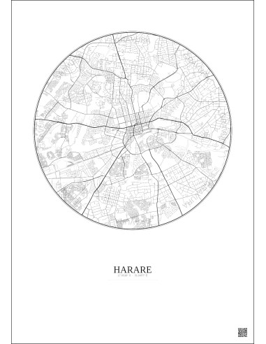 Affiche Harare – Poster carte de ville 10km | Gravura – Fond clair