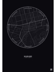 Harare City Map Poster 2.5km | Gravura – Dark background