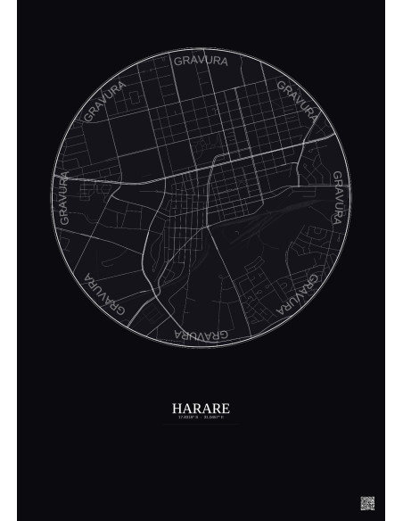 Harare City Map Poster 2.5km | Gravura – Dark background