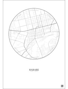 Affiche Harare – Poster carte de ville 2.5km | Gravura – Fond clair