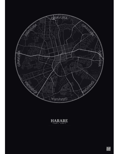Affiche Harare – Poster carte de ville 6km | Gravura – Fond foncé