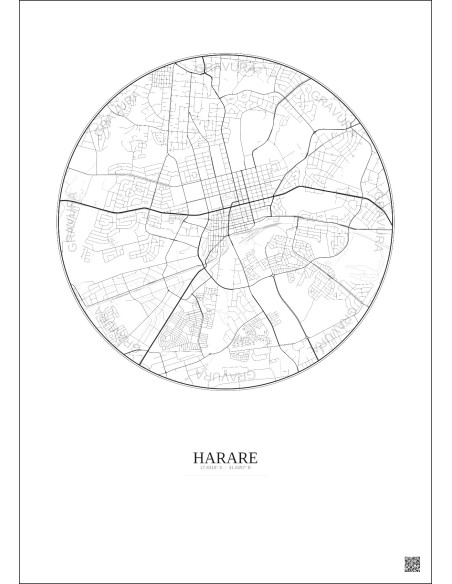 Affiche Harare – Poster carte de ville 6km | Gravura – Fond clair