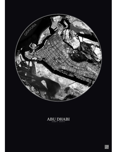 Affiche Abu Dhabi – Poster vue satellite 10km N&B | Gravura – Fond foncé