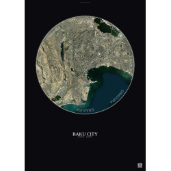 Affiche Baku City – Poster vue satellite 10km Couleur | Gravura – Fond foncé