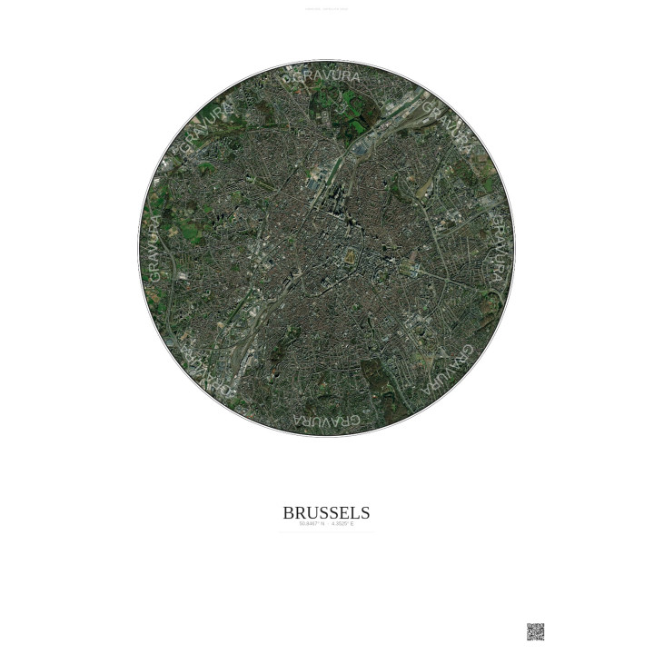 Affiche Brussels – Poster vue satellite 6km Couleur | Gravura – Fond clair