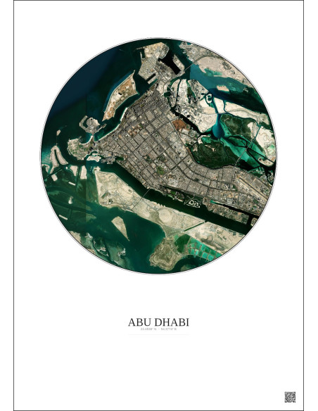Affiche Abu Dhabi – Poster vue satellite 10km Couleur | Gravura – Fond clair