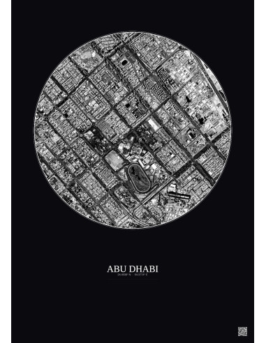 Affiche Abu Dhabi – Poster vue satellite 2.5km N&B | Gravura – Fond foncé