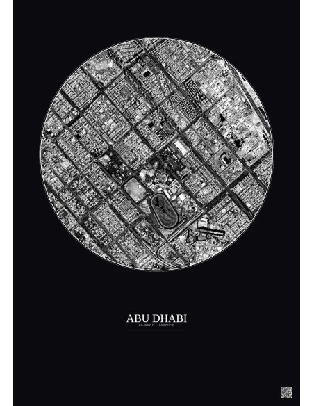 Affiche Abu Dhabi – Poster vue satellite 2.5km N&B | Gravura – Fond foncé