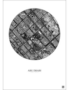 Affiche Abu Dhabi – Poster vue satellite 2.5km N&B | Gravura – Fond clair