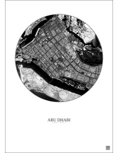 Affiche Abu Dhabi – Poster vue satellite 6km N&B | Gravura – Fond clair