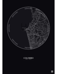 Affiche Colombo – Poster carte de ville 10km | Gravura – Fond foncé