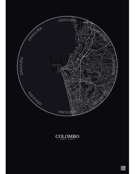 Affiche Colombo – Poster carte de ville 10km | Gravura – Fond foncé