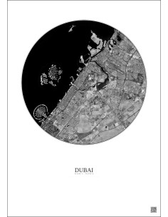 Affiche Dubai – Poster vue satellite 20km N&B | Gravura – Fond clair