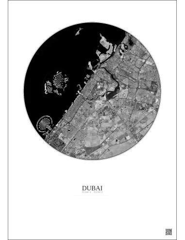 Affiche Dubai – Poster vue satellite 20km N&B | Gravura – Fond clair