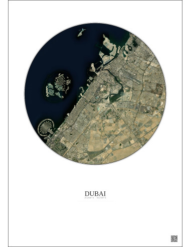 Affiche Dubai – Poster vue satellite 20km Couleur | Gravura – Fond clair