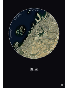 Affiche Dubai – Poster vue satellite 20km Couleur | Gravura – Fond foncé