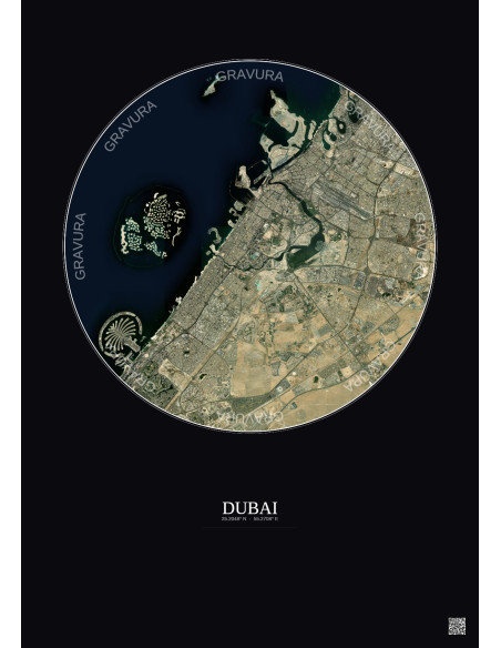 Affiche Dubai – Poster vue satellite 20km Couleur | Gravura – Fond foncé