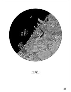 Affiche Dubai – Poster vue satellite 25km N&B | Gravura – Fond clair