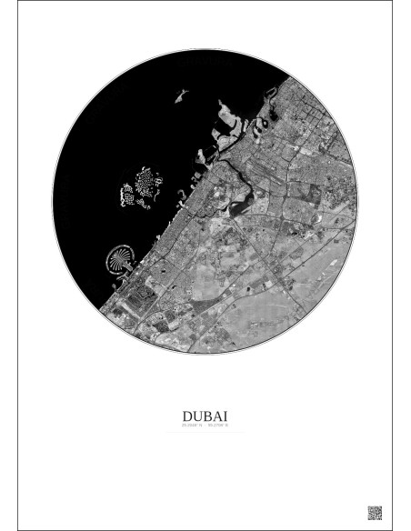 Affiche Dubai – Poster vue satellite 25km N&B | Gravura – Fond clair