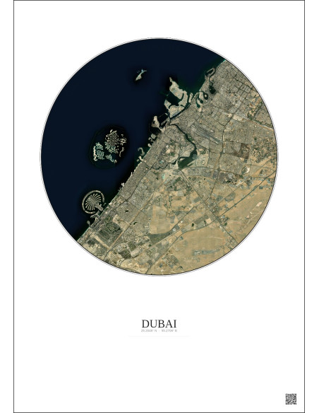 Affiche Dubai – Poster vue satellite 25km Couleur | Gravura – Fond clair