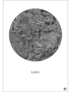 Kabul Satellite View Poster 10km B&W | Gravura – Light background