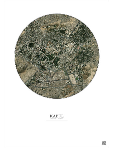 Affiche Kabul – Poster vue satellite 2.5km Couleur | Gravura – Fond clair