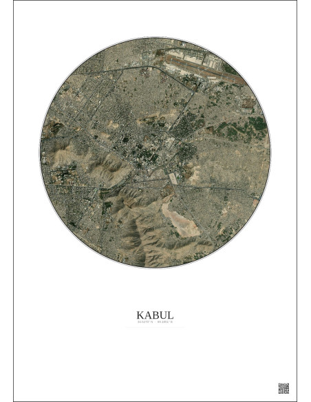 Affiche Kabul – Poster vue satellite 6km Couleur | Gravura – Fond clair