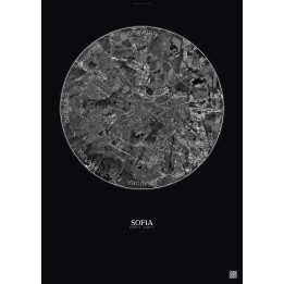 Affiche Sofia – Poster vue satellite 10km N&B | Gravura – Fond foncé