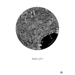 Affiche Baku City – Poster vue satellite 2.5km N&B | Gravura – Fond clair