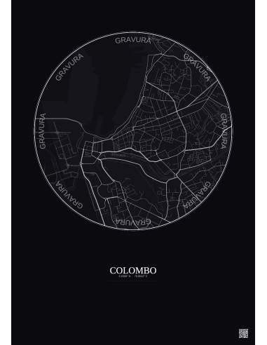 Affiche Colombo – Poster carte de ville 2.5km | Gravura – Fond foncé