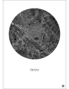 Tirana Satellite View Poster 10km B&W | Gravura – Light background