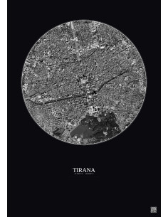 Tirana Satellite View Poster 2.5km B&W | Gravura – Dark background