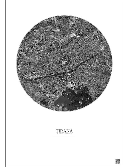 Affiche Tirana – Poster vue satellite 2.5km N&B | Gravura – Fond clair