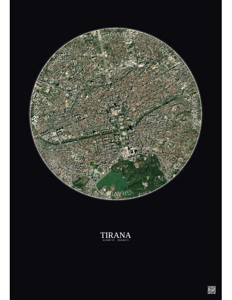 Tirana Satellite View Poster 2.5km Color | Gravura – Dark background