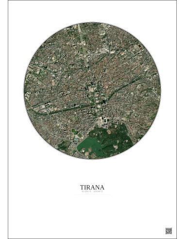 Affiche Tirana – Poster vue satellite 2.5km Couleur | Gravura – Fond clair