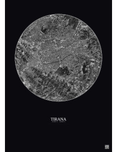 Tirana Satellite View Poster 6km B&W | Gravura – Dark background