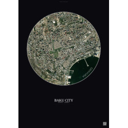 Affiche Baku City – Poster vue satellite 2.5km Couleur | Gravura – Fond foncé