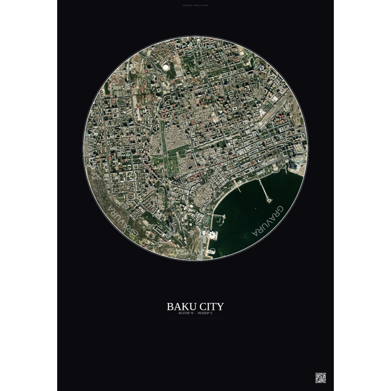 Affiche Baku City – Poster vue satellite 2.5km Couleur | Gravura – Fond foncé