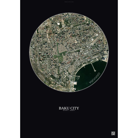 Affiche Baku City – Poster vue satellite 2.5km Couleur | Gravura – Fond foncé