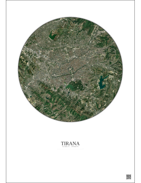 Affiche Tirana – Poster vue satellite 6km Couleur | Gravura – Fond clair