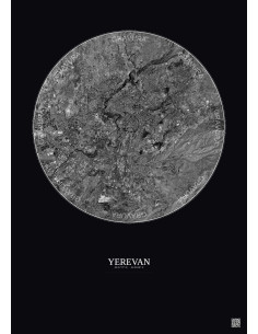 Yerevan Satellite View Poster 10km B&W | Gravura – Dark background
